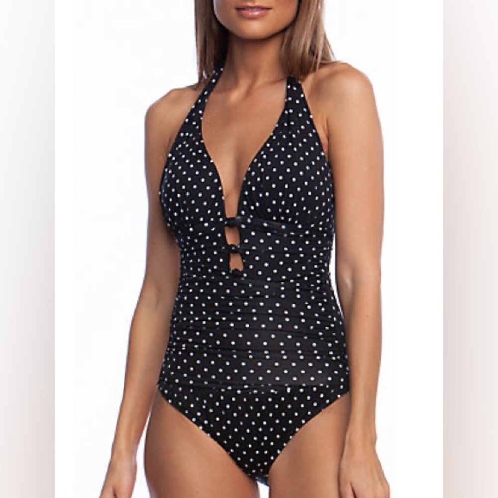 Lauren Ralph Lauren One Piece Polka Dot Halter Swim Suit. Size 12